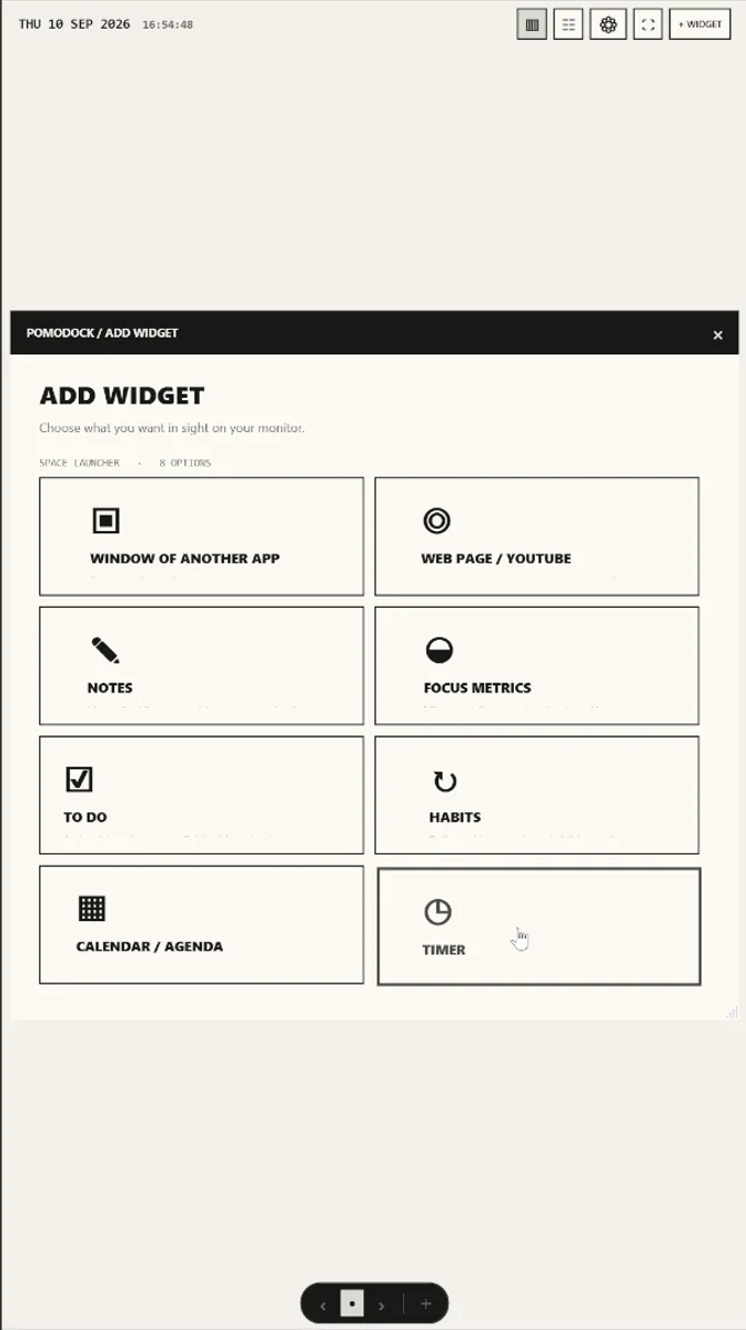 Lanzador de widgets de PomoDock para incrustar una aplicación de Windows o una página HTTPS